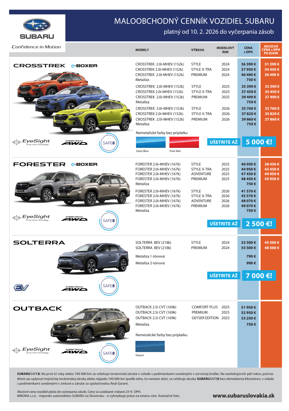 Cenník od 10.2.2026